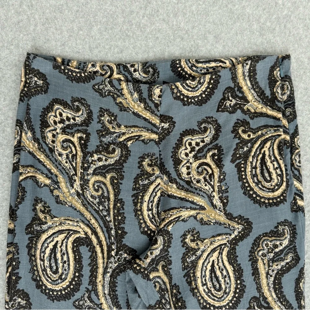 Free People Womens Pants Flare Bell Bottom Linen Blend Paisley Retro Blue Small - Picture 2 of 14